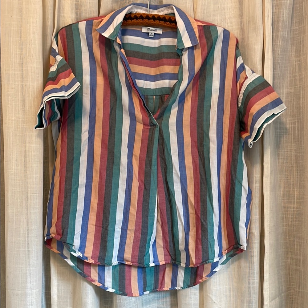 Madewell Orange and Blue Relaxed Short Sleeve Button Down
